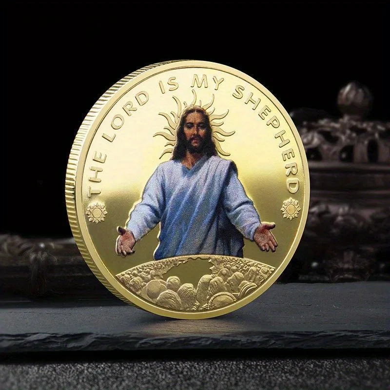 Moneda conmemorativa de Metal impresa en Color de Jesús, monedas chapadas en oro, estaciones del patrón de cruz, moneda de recuerdo, moneda coleccionable
