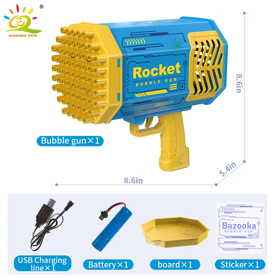 HUIQIBAO Bazooka Bubble Gun Rocket 69 otwory bąbelki maszyna lato automatyczna dmuchawa z zabawki podświetlane dla dzieci dzieci prezent