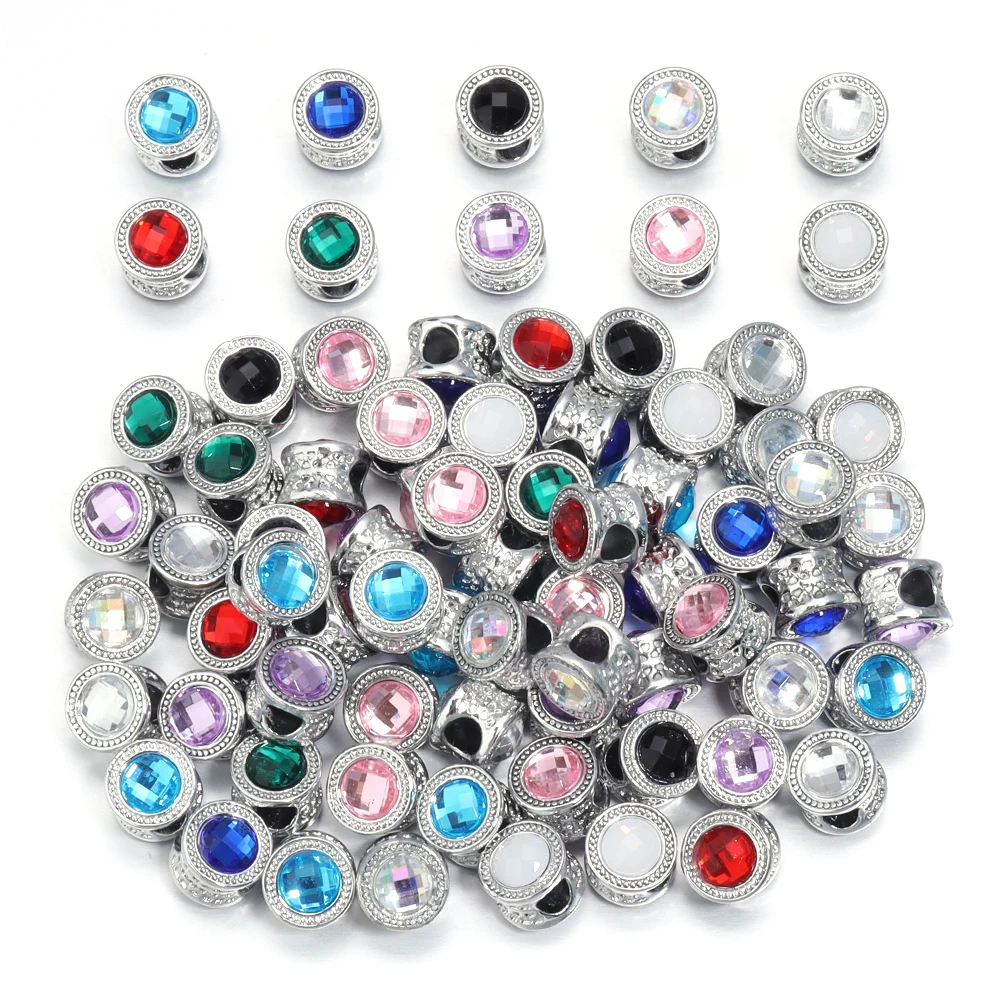 Perles d'espacement en alliage de strass de couleur, 10 pièces/lot, grand trou, perle de baril pour la fabrication de bijoux, breloques, accessoires de collier, Bracelet