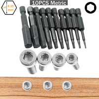 10 Pcs SAE/Metric Hex Head Allen Wrench Drill Bit Set 1/4\