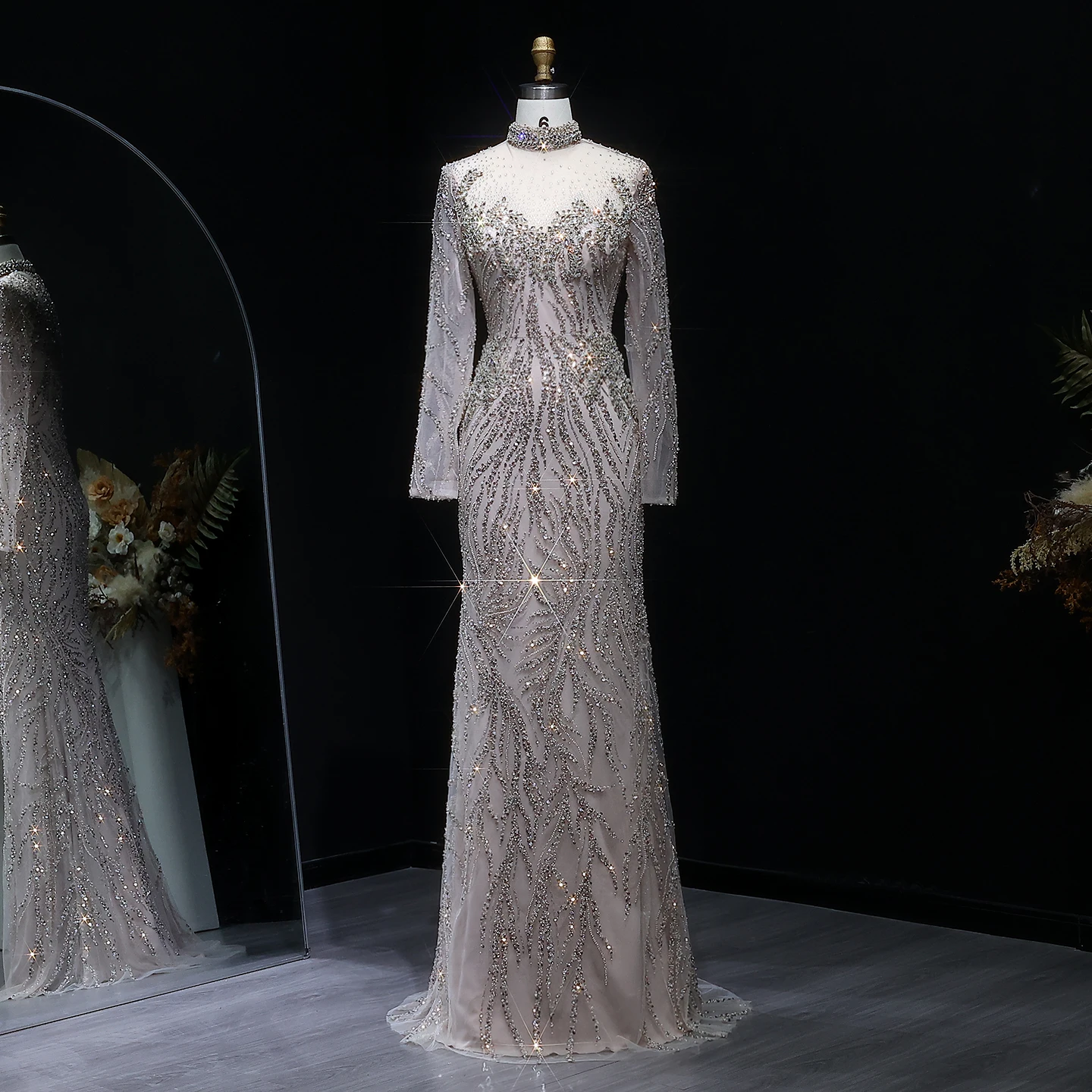 

Sharon Said обнаженное вечернее платье русалки, роскошное женское платье с длинными рукавами и бисером, свадебное платье для выпускного вечера, 2025 SS623 по индивидуальному заказу