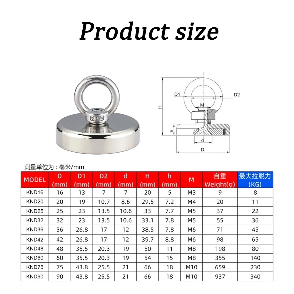 Super Strong Magnets Set Neodymium Magnet Hooks Kit With Countersunk Hole Eyebolt Magnetic Hooks Fishing Salvage Magnet Searcher