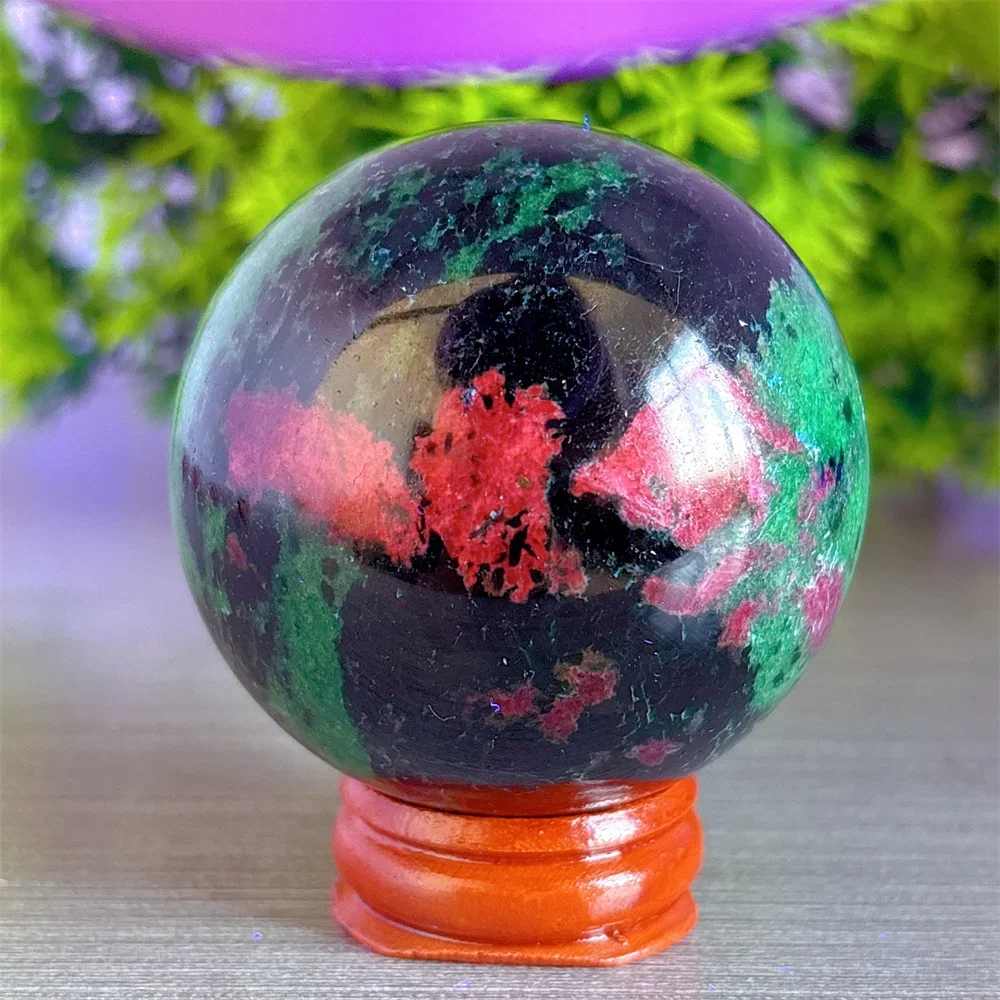 Ruby With Emerald Sphere Natural Crystal Home Decor Items Room Decor Luck Quartz Stone Garden Healing Energy Love Gifts + Stand