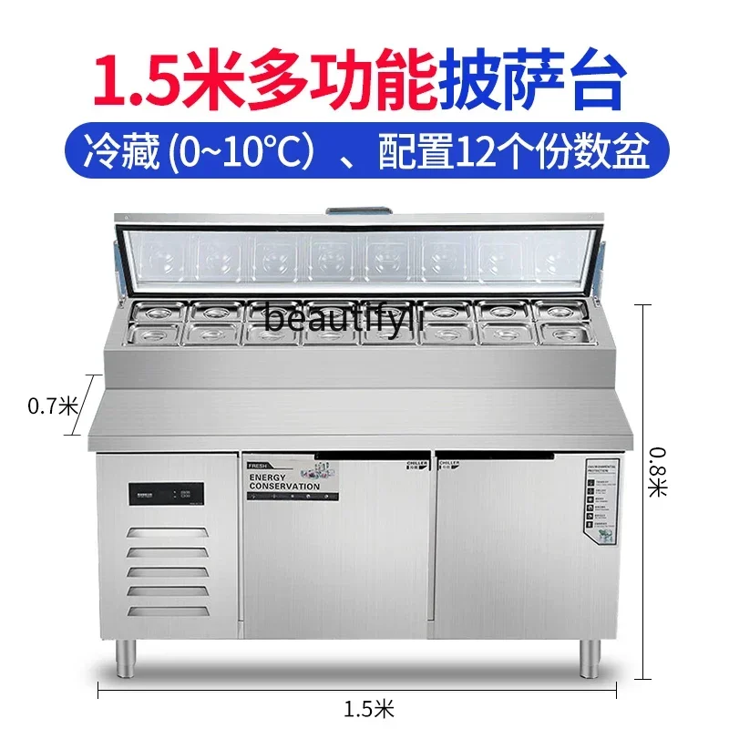 

ltSalad Taiwanese traders use fresh-keeping pizza cabinet workbench slotted cold vegetables fruit refrigerator refrigerated
