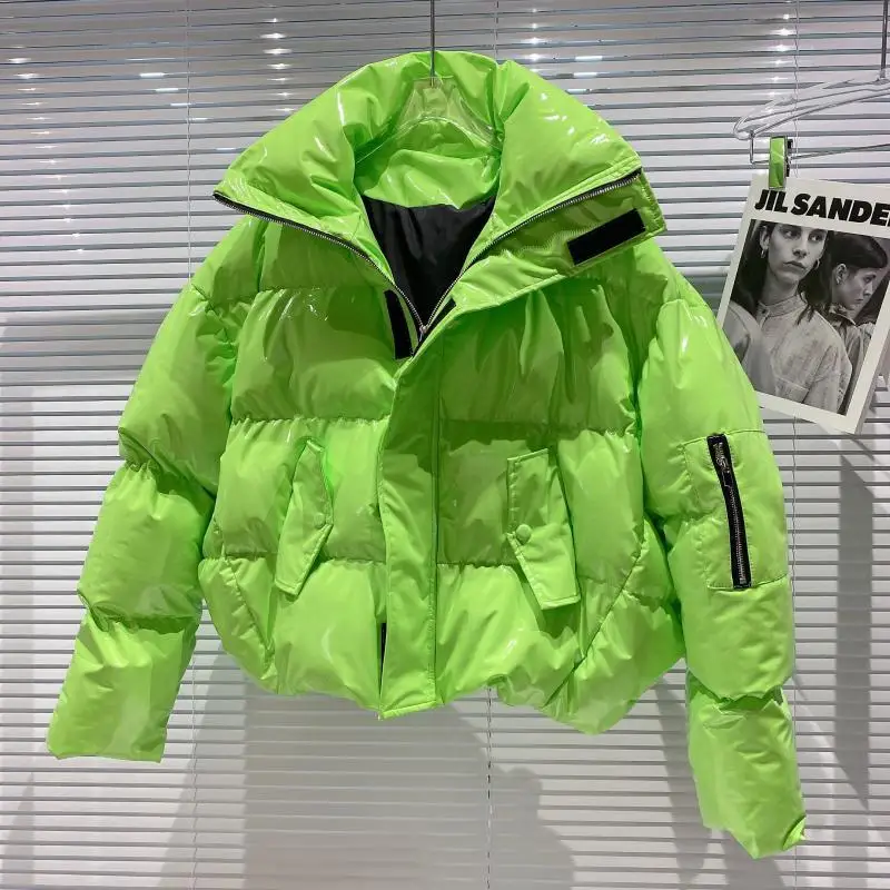 Women's Winter Cotton Top Jacket Zipper Glossy Standing Collar Thickened Warm Casual Loose Comfortable New Niche Versatile Slim