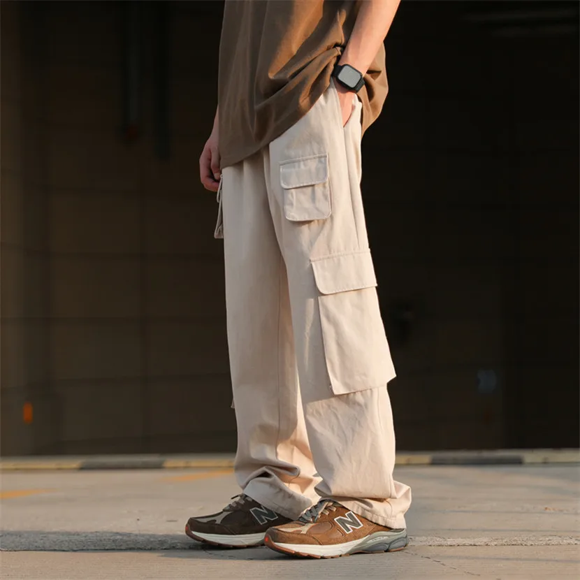 

Мужские весенне-осенние свободные брюки с широкими штанинами, тонкие прямые повседневные длинные брюки, универсальные свободные брюки-карго с множеством карманов