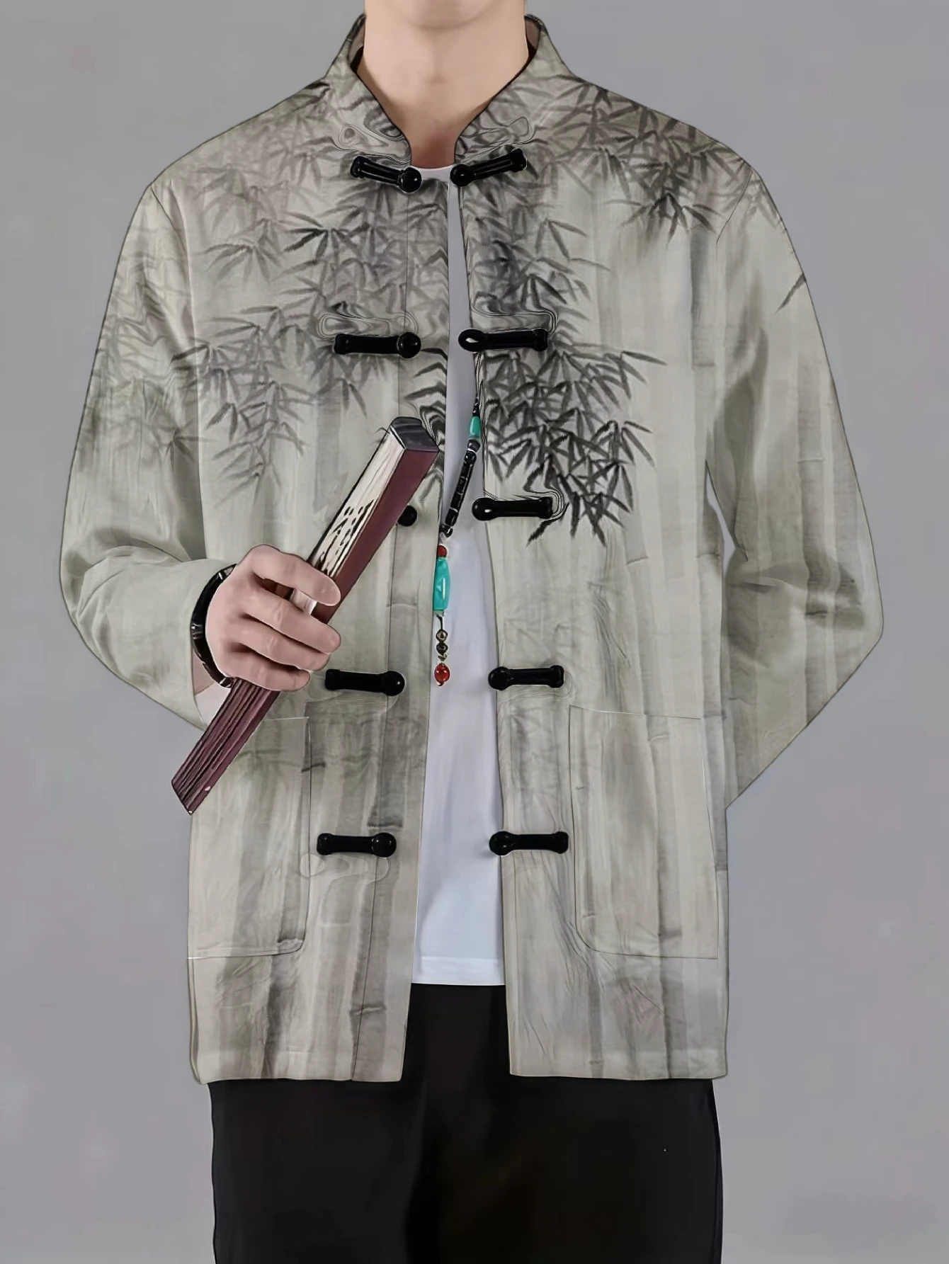 Men Mandarin Collar Frog Butto - Phone Stands 评论和价格