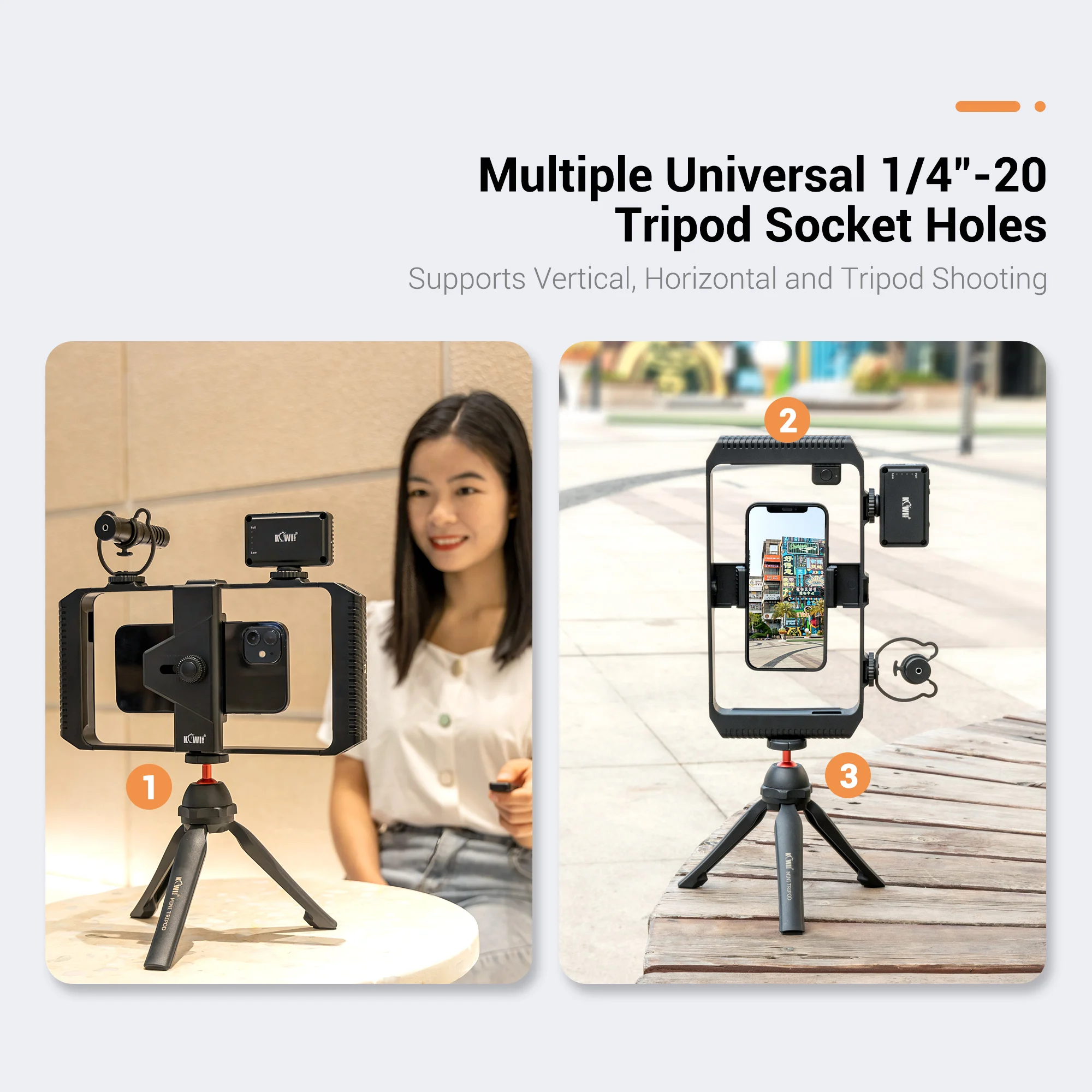 Video Handheld Stabilizer with Smartphone Video Cage Rig Triple Cold-Shoe Handle Grip Compatible with iPhone Android Smartphones