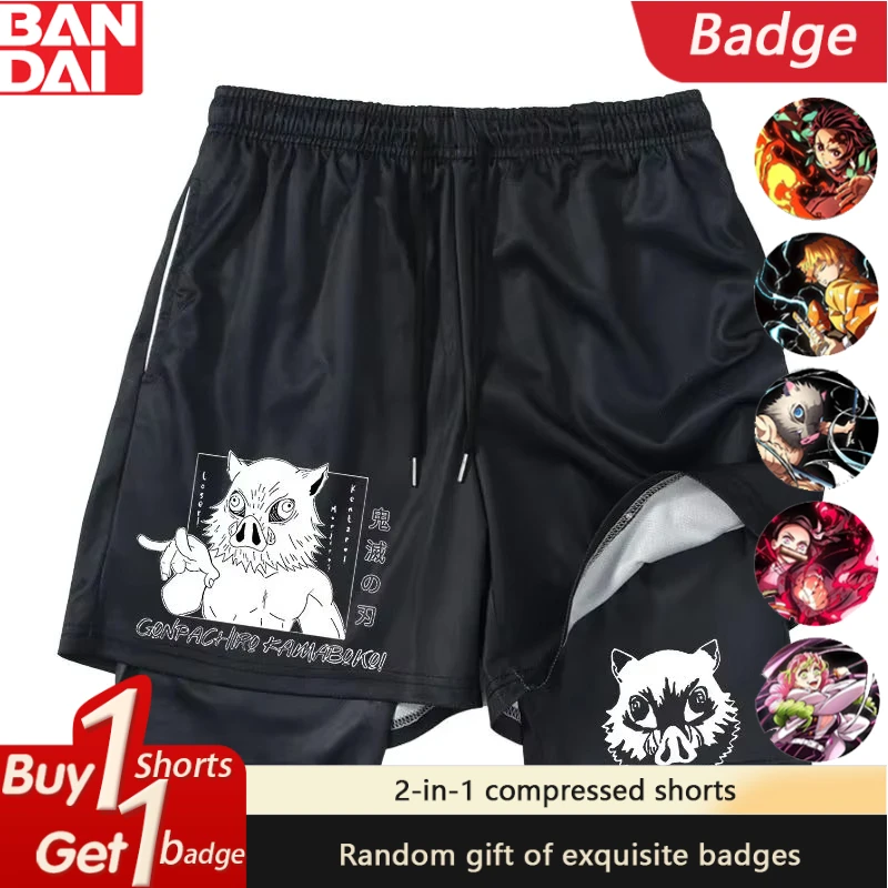 

Anime Demon Slayer Y2k Shorts Man Print Double-layer 2-1 Compression Pants with Pocket Summer Trendy Quick-drying Gym Clothing