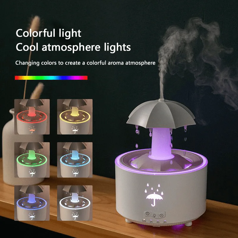 Rotating umbrella water droplet humidifier, household heavy fog desktop rainbow light aromatherapy machine, with remote control