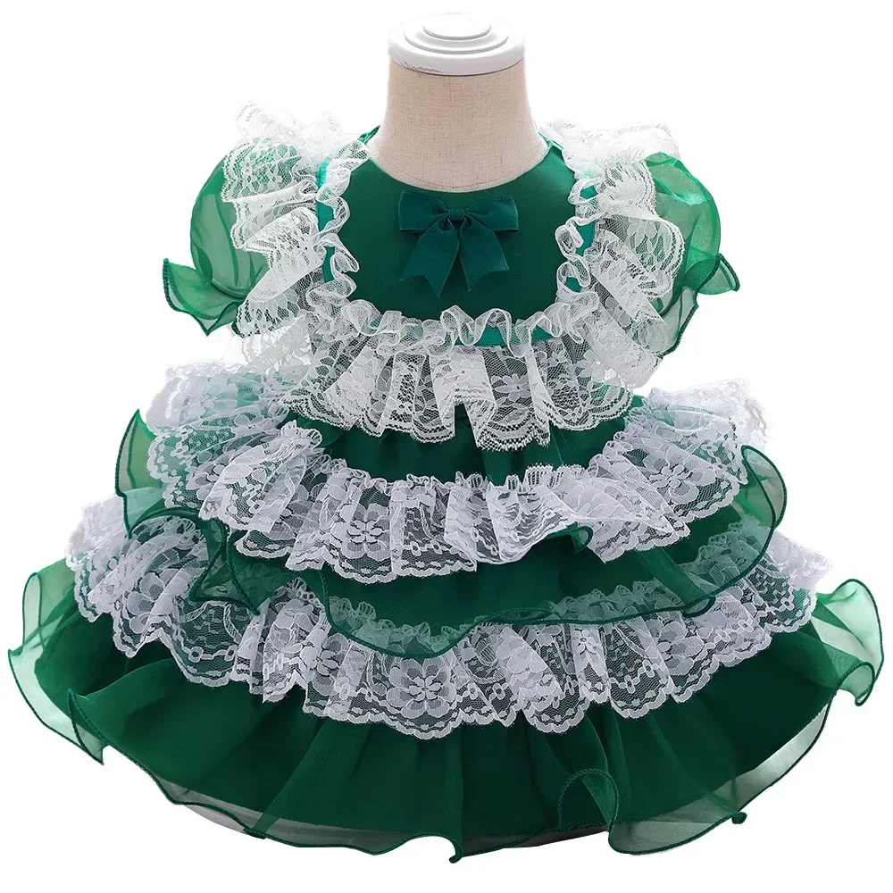 Vestido de menina Lolita, flor recém-nascido, vestido de batismo para meninas, festa de aniversário, roupas de casamento, vestido de 1 ano