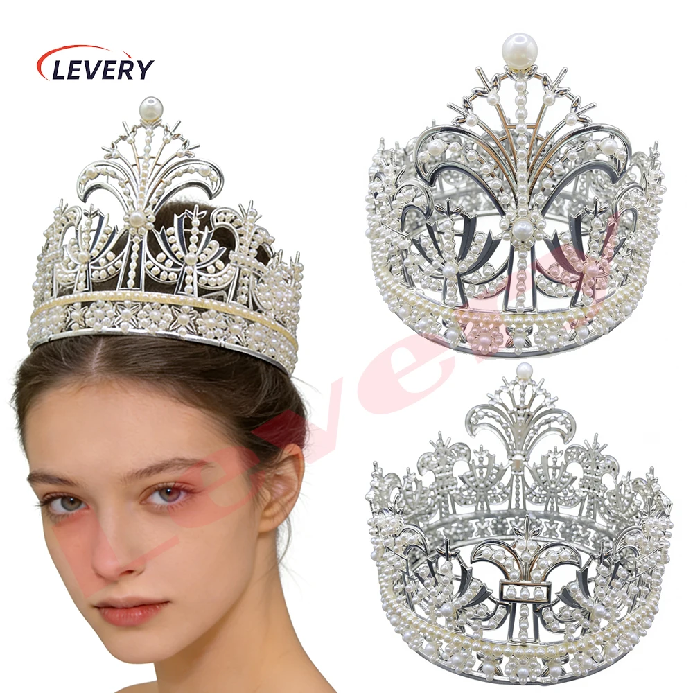 

Pearl Crystal Wedding Tiaras and Crowns for Women Elegant Bridal Pearl Rhinestone Crown Queen Princess Costume Accessories