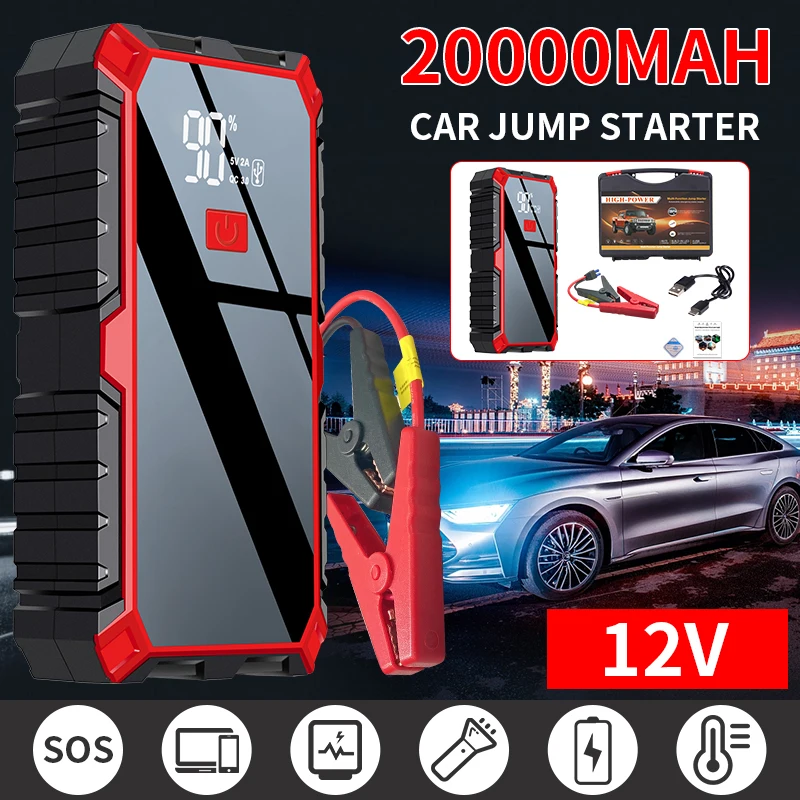 12V Car Jump Starter 20000mAh Power Bank Portable Car Battery Booster Charger Auto Starting Device Diesel Car Start-up Lighting