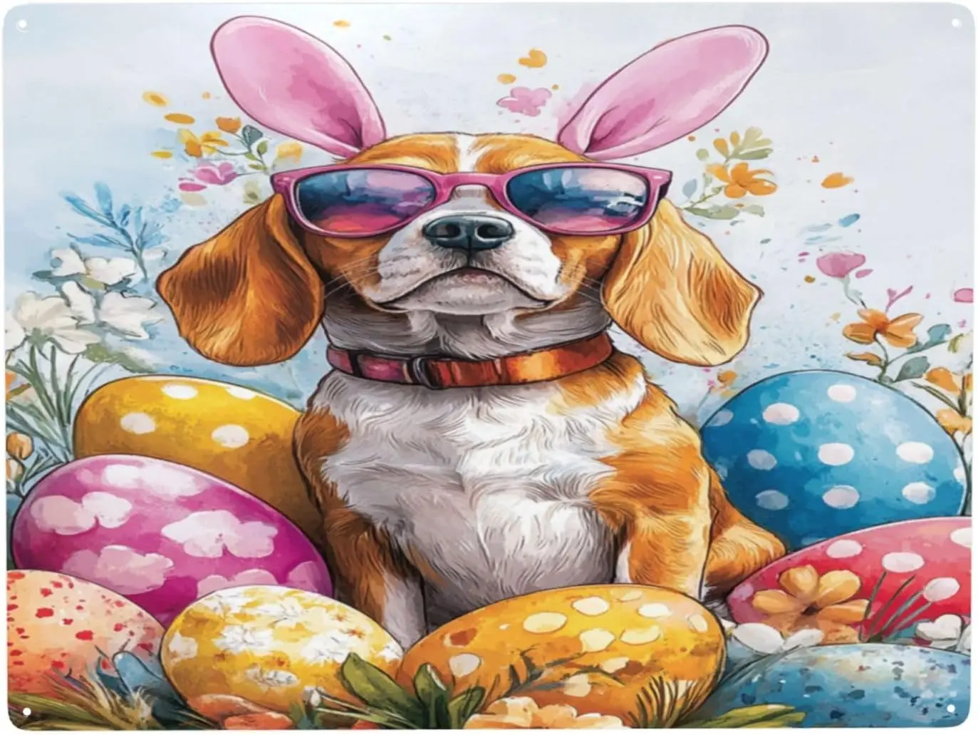 Beagle Dog Happy Easter Day Puppy Unique Metal Sign Decor - : Elevate Your Home, Street, And Business Ambiance