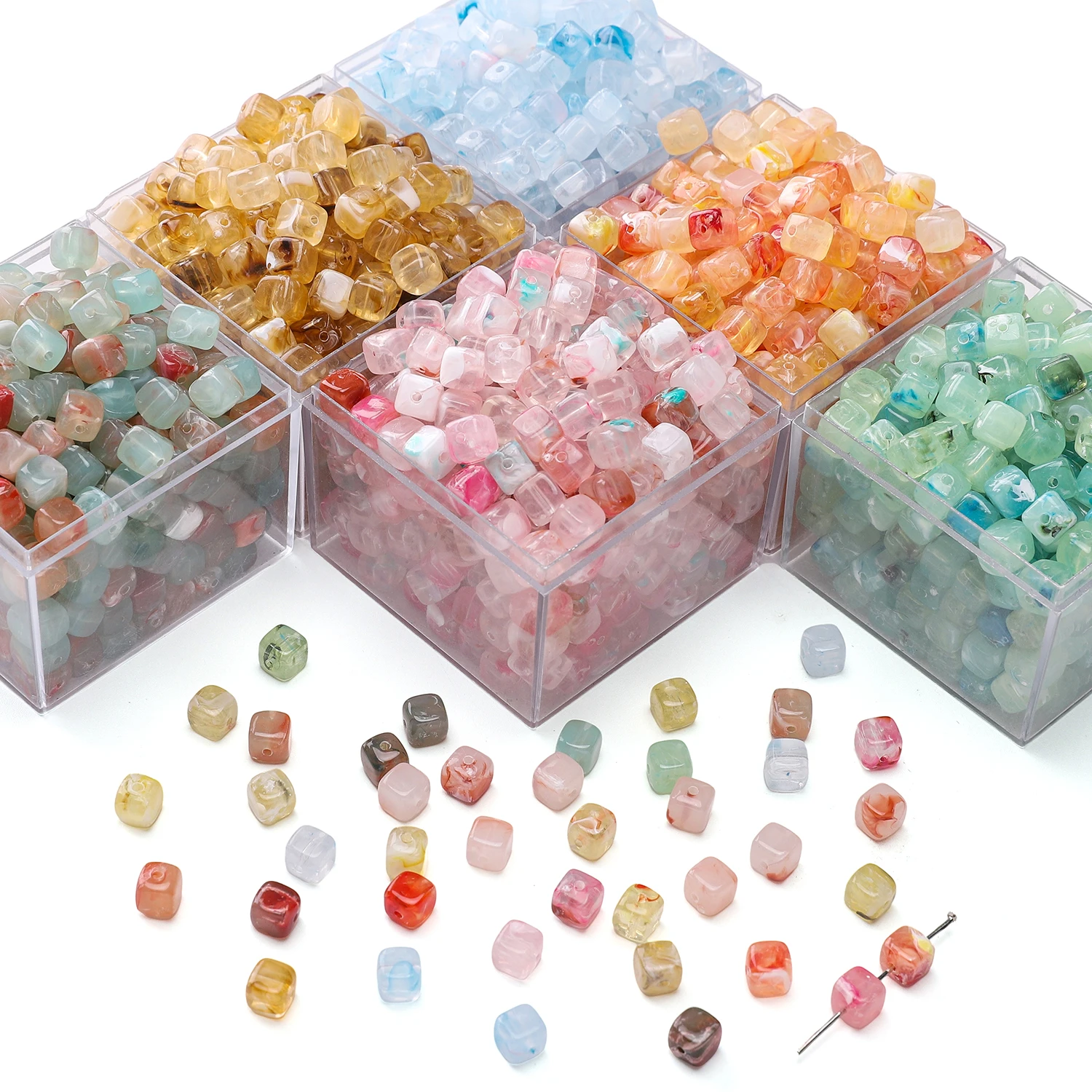 6x6mm Acrylic Transparent Beadas 10g/bag Approx 40pcs Double Color Square Shape Spacer Beasds Handmade Making Bracelet Materials