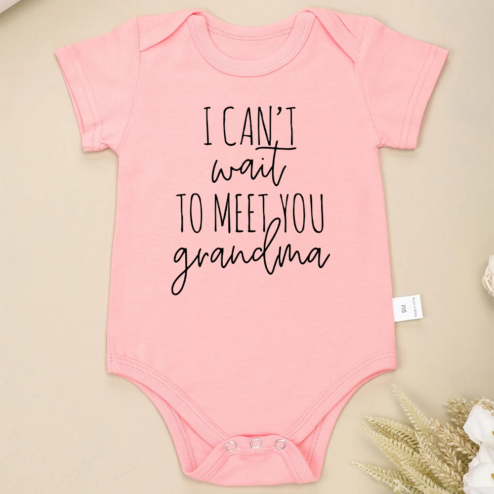 “I Can\'t Wait To Meet You Grandma” Newborn Onesie pregnancy announcement Fine Gift Cotton Baby Boys and Girl Clothes Bodysuits