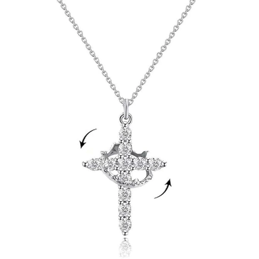 50cm Length Stainless Steel Chain Rotatable Crown Cross Women Necklace AAAA Zircon Gold Silver Color Wholesale Drop Shipping