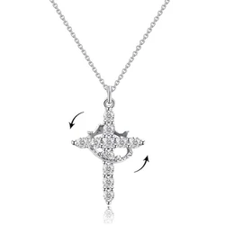 50cm Length Stainless Steel Chain Rotatable Crown Cross Women Necklace AAAA Zircon Gold Silver Color Wholesale Drop Shipping