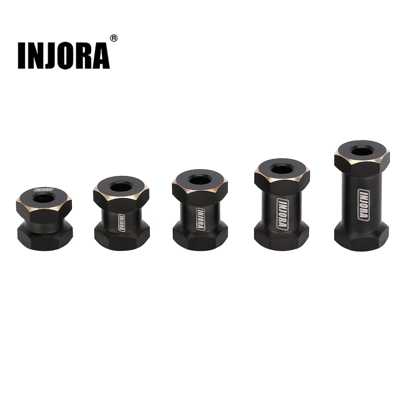 INJORA Heavy Black Coating Brass 12MM Wheel Hex 12/15/17/20/25MM Extended Adapter for 1/10 RC Crawler Car Axial SCX10 90046