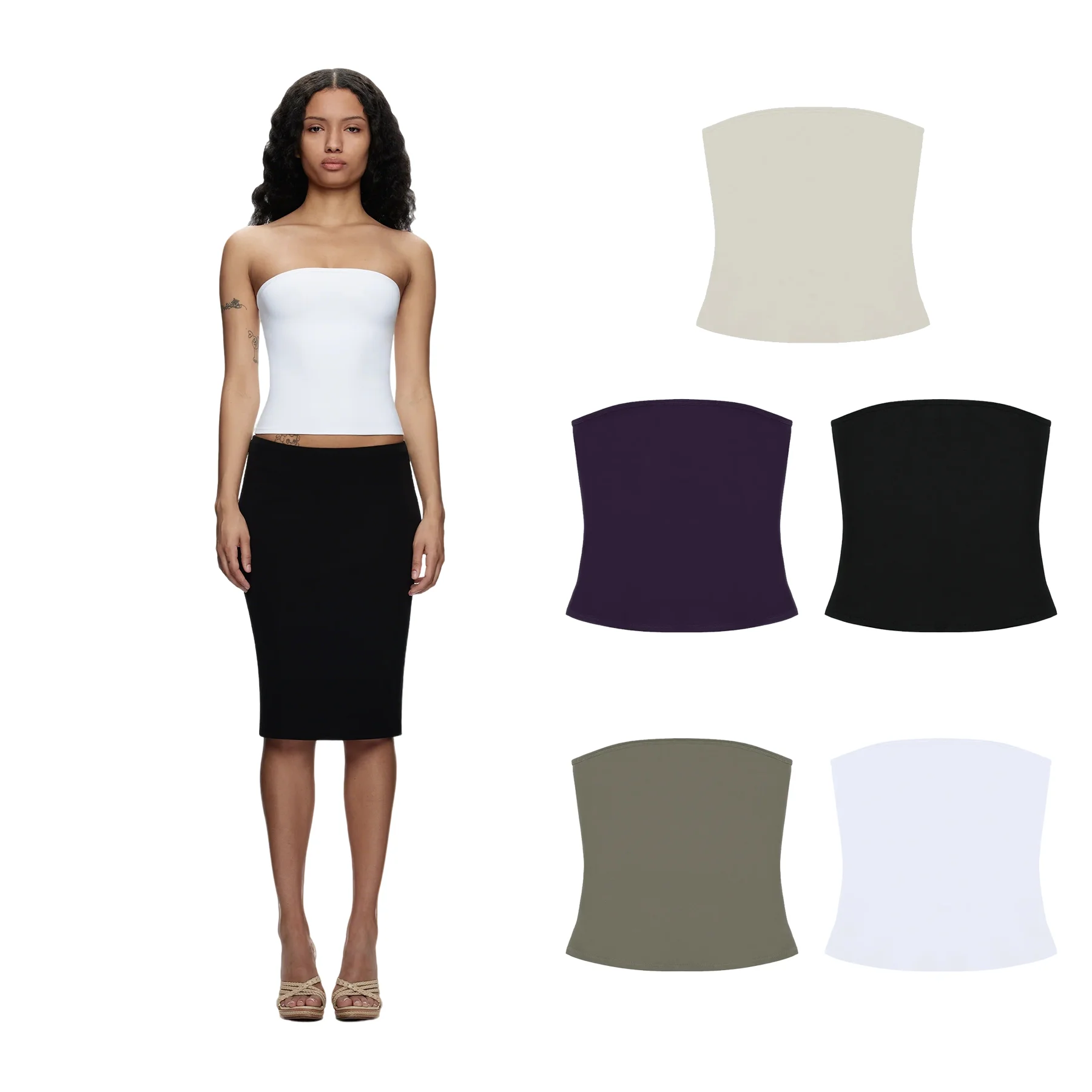 

Tank Top with One-Shoulder Strapless Design, Versatile for Layering or Wearing Alone, Sexy Off-Shoulder Design, Stretchy and Tight-Fitting Strapless Bustier, Basic Style Available in Multiple Colors