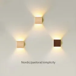 Nordic wooden wall lamp suitable for upper and lower beds living rooms bedrooms corridors Walnut Scottish decorative lights