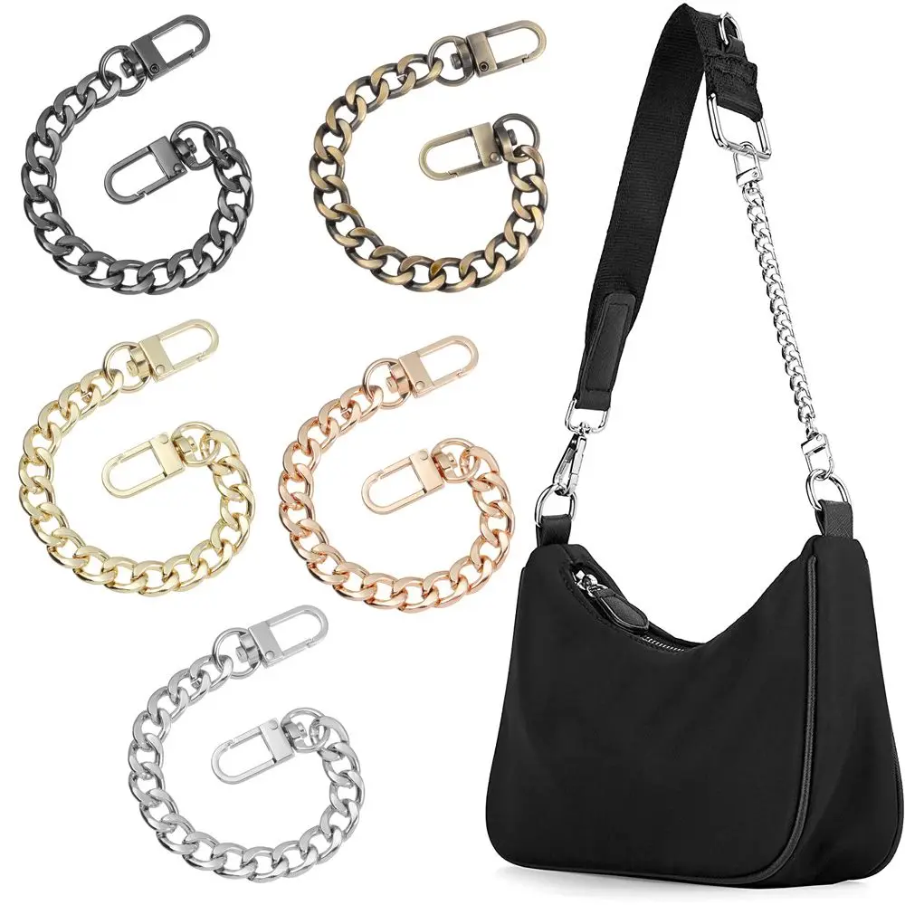 DIY Metal Flat Chain Mini Purse Chain with Metal Buckle for Messenger Bag Purse Strap Extender Handbag Accessory