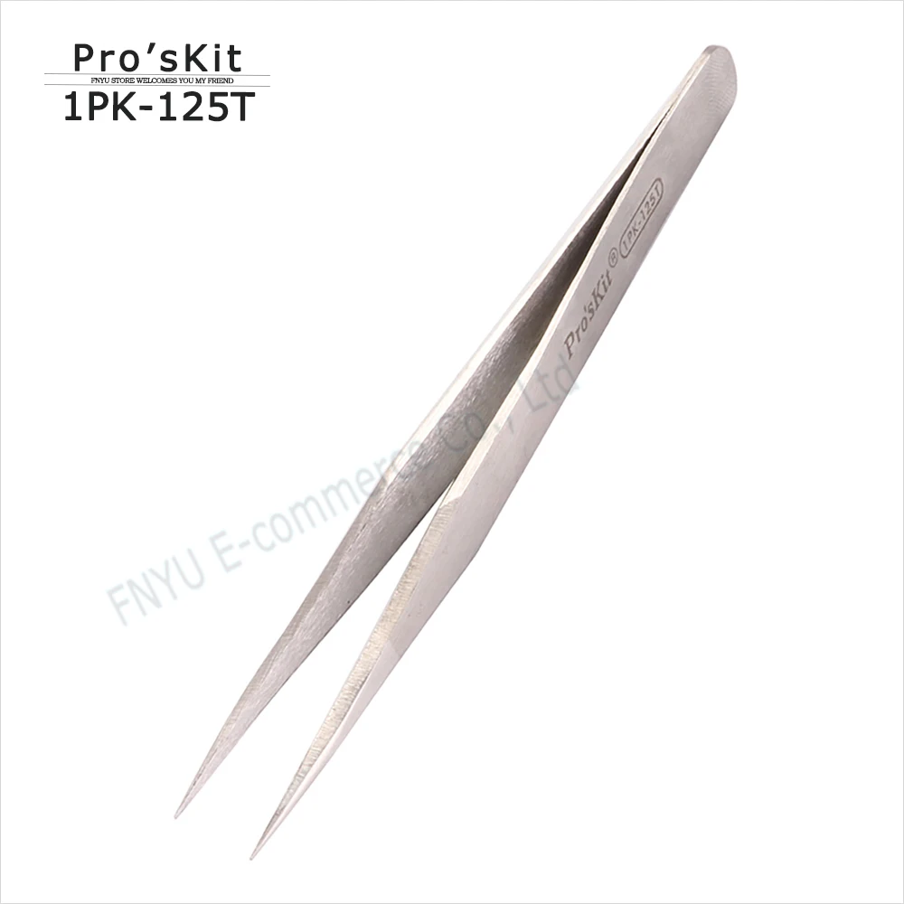 1PK-125T Pro\'skit Electrician Anti-magnetic Tweezers Seiko Clip Stainless Steel Thin Tip Clip DIY Electronic service Hand Tool