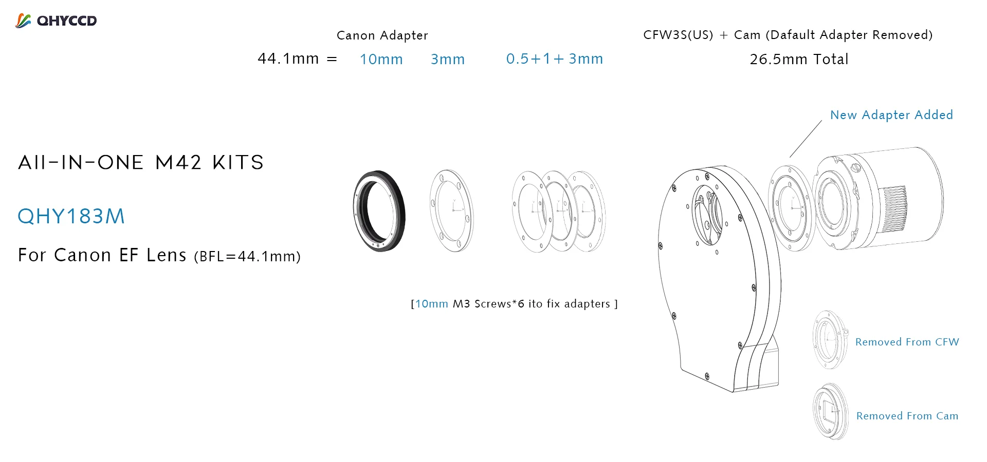 QHY M42 All-In-One Adapter Combination for QHY183M Small Filter Wheel And QHYCCD Astronomical Telescopic Accessories