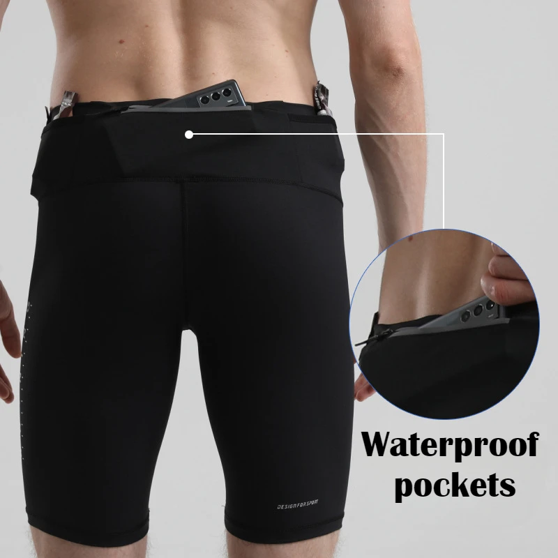 Pantaloncini a compressione da allenamento da corsa maratona da uomo Quick Dry Sports Jogging Fitnes Gym marsupio impermeabile in vita atletica maschile