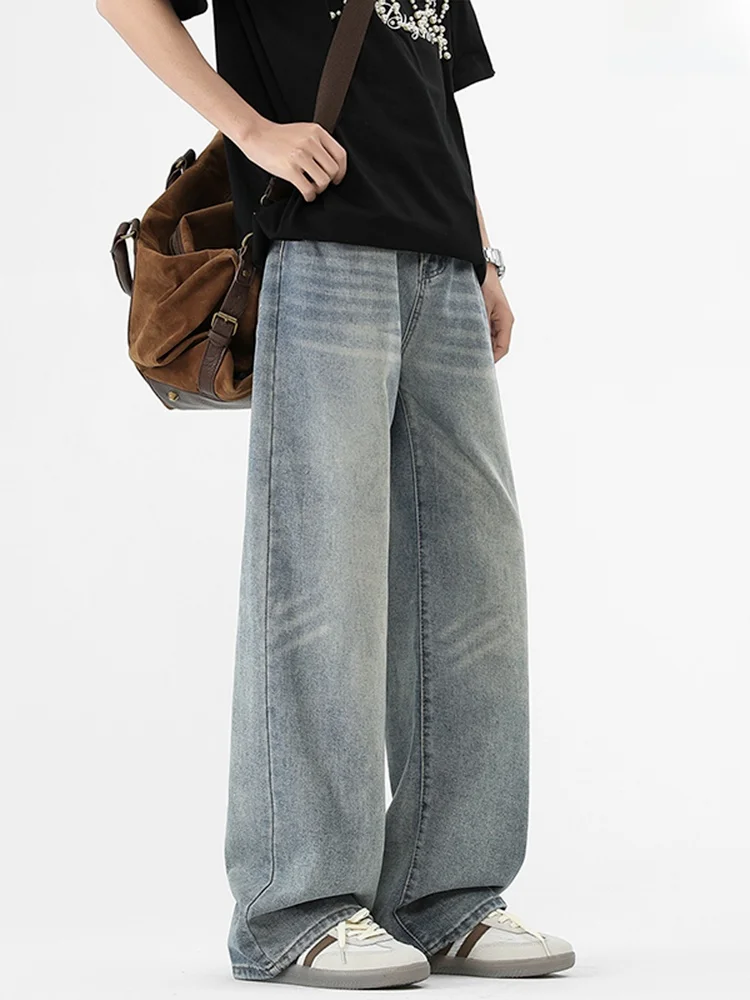 

Мужские джинсы в американском ретро-стиле, светло-голубые, свободные, с широкими штанинами, прямого кроя, длинные брюки, весна-лето, новая коллекция, повседневная одежда