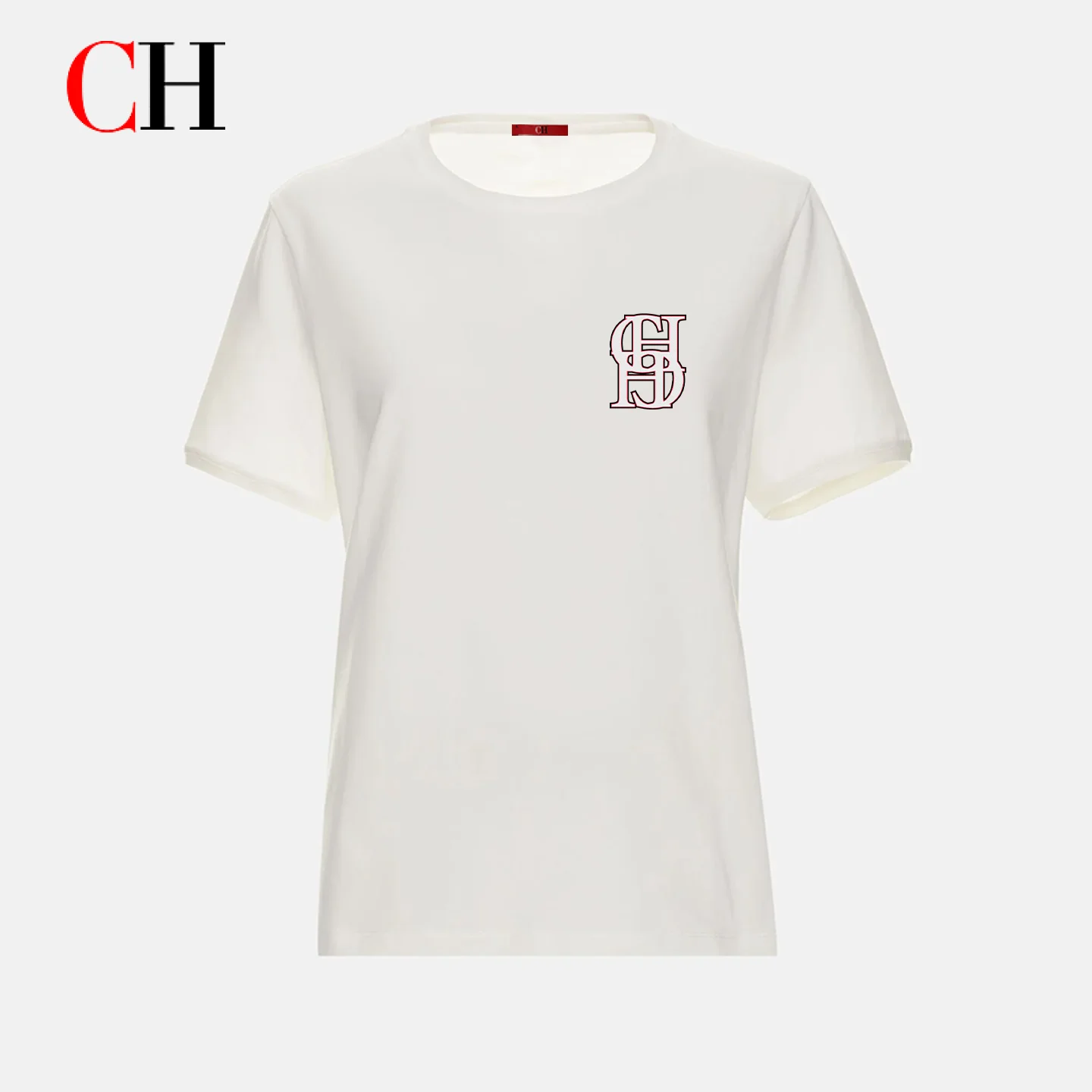 CH Women's Monogram Embroidery T-Shirt Short Sleeve Crew Neck Casual Loose Fit Summer Basic Tee Streetwear Top