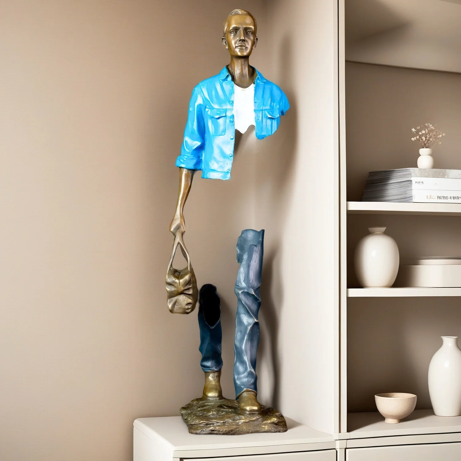 56cm Bronze Traveler Sculpture, Handcrafted Lost-Wax Cast Abstract Human Figure Statue, Modern Art Decor for Luxury Home, Office