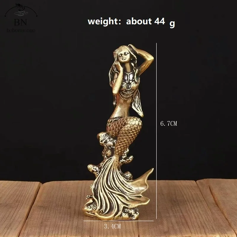 Retro Brass Mermaid Figure Home Decoration Living Room Sculpture Beautiful Women Home Desktop Office Creative Gift