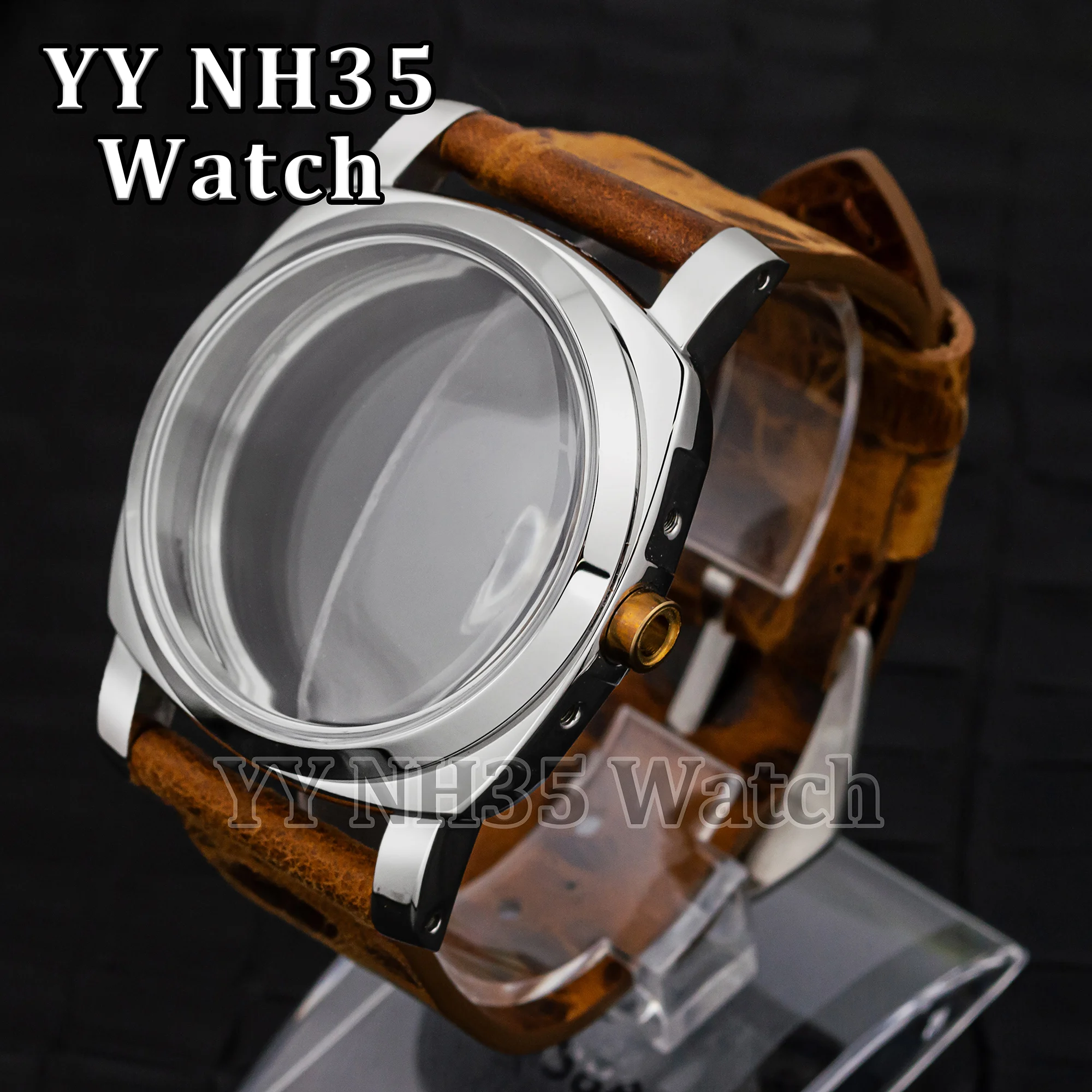 47mm Case Leather Strap for PAM 6152 Watches 10ATM Waterproof Stainless Steel Watch Case Fit ETA 6497/6498/ST3600 Movement