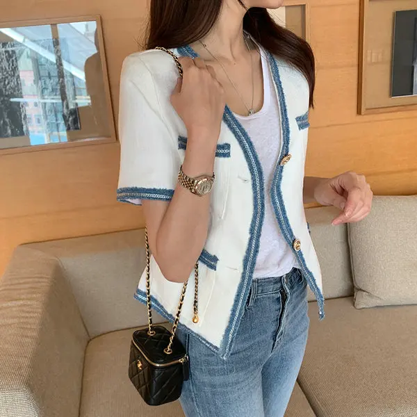 

Solowen Summer New Color Blo ort Sve Jaet Waist Cinched Golden Button Ele Sle Women's Faion Outerwear