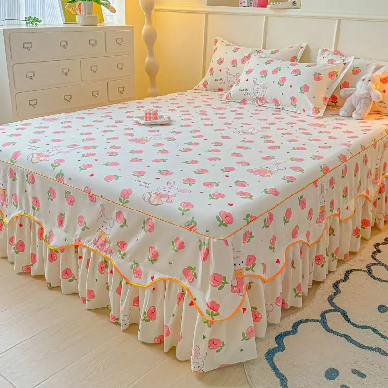 3 Pcs Comfortable Linen Bed Sheet Anti-pilling Bedspread Reactive Print Bed Sheet Queen King Size Mattress Protective Cover