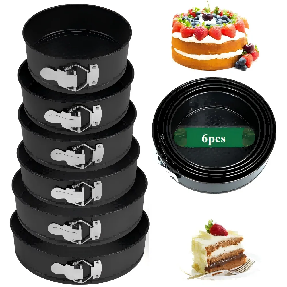 Cake Tin Set 6 PCS | Springform with Removable Bottoms Cake Pan Set Non-Stick Coating Loose Base Baking Pan Tray