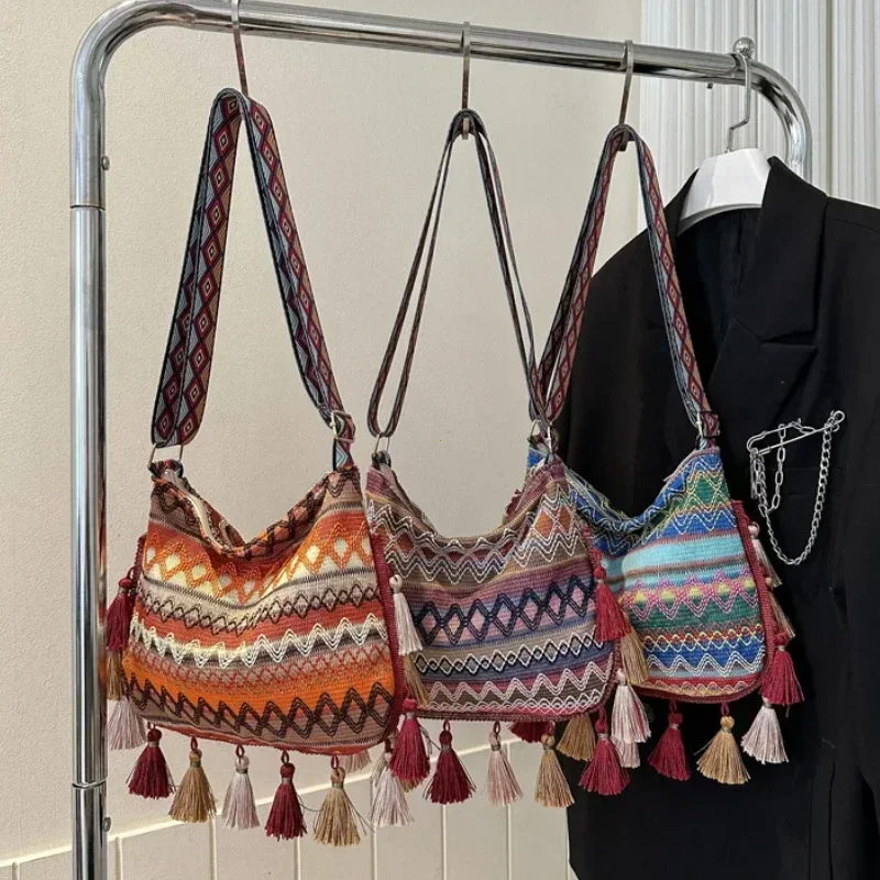 

Vintage Women's Bag Tassel Ethnic Handwoven Crossbody for Lady Bag Hippie Sling Shoulder Bags for Ladies Handbag Сумка Женская