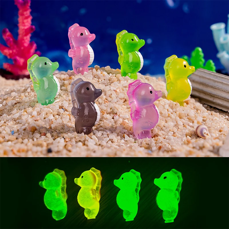 1Pcs Mini Luminous Seahorse Home Decor Moss Landscape Ornaments Glowing Potted Ornament Miniature Gardening Fairy Garden