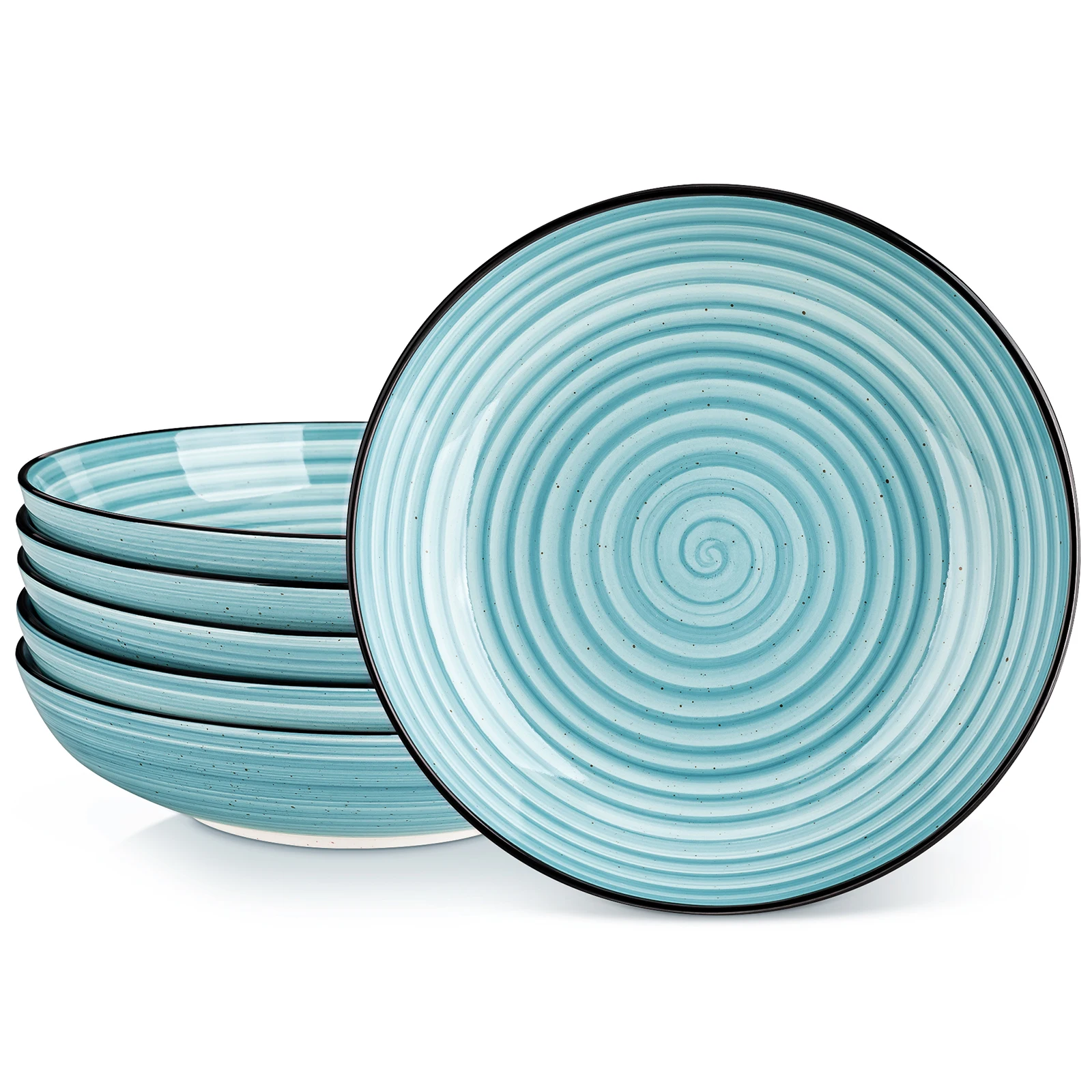 

vancasso 6 Piece Dessert Bowls Ceremic Dinner Plates Handpainted Spirals Stoneware Dinnerware Set Dessert/Pasta/Salad/Soup