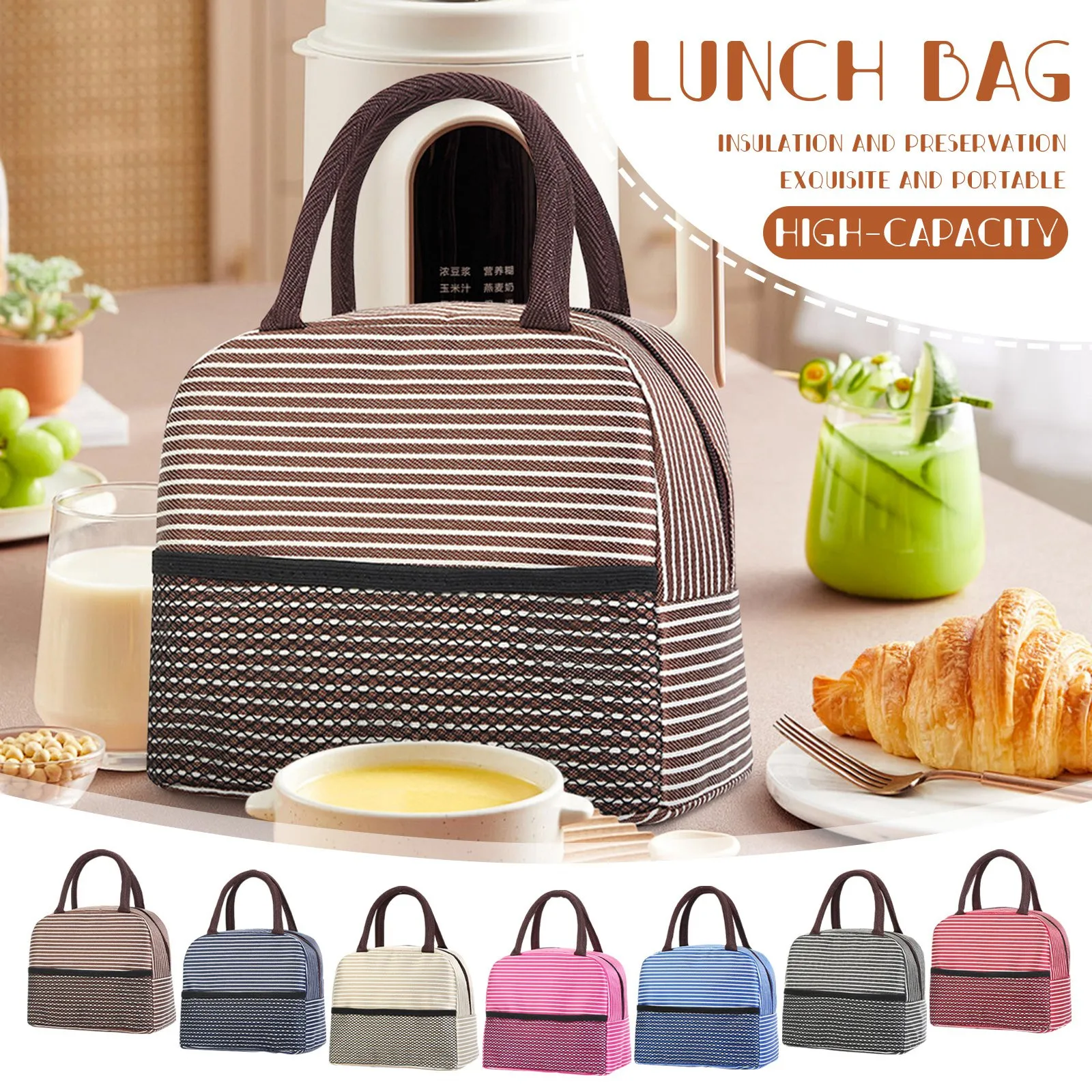 Insulated Lunch Bag Women Kids Cooler Bag Thermal Bag Portable Ice Pack Tote Canvas Food Container Food Picnic Bags