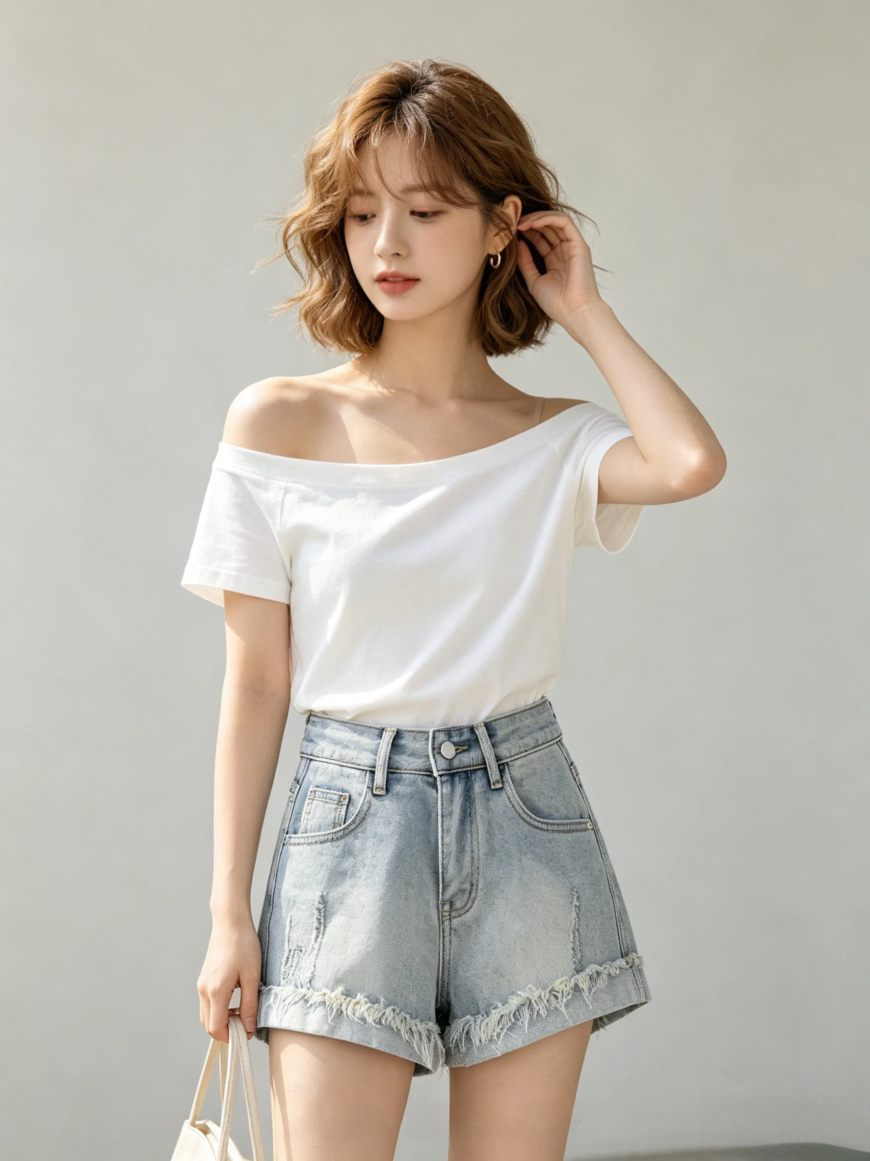 

High Waist Distressed Denim Shorts Korean Style Summer Slimming Hot Pants Wide Leg Pants Ladies Jeans Casual Loose Fit