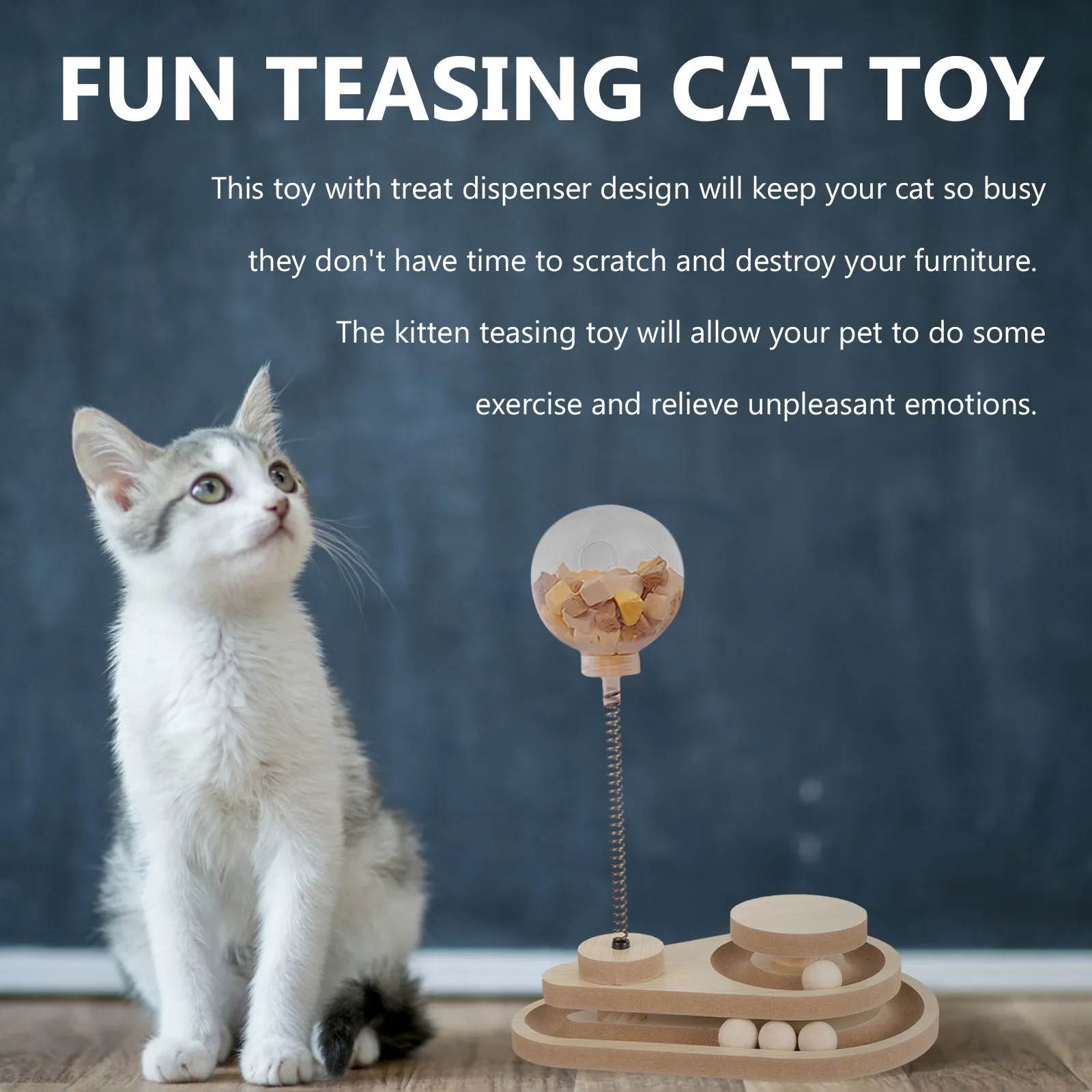 

Interactive Cat Treat Dispenser Ball Spring Swinging Indoor Cat Teaser Puzzle Feeding Plaything Amusing Self-Play Tumbler