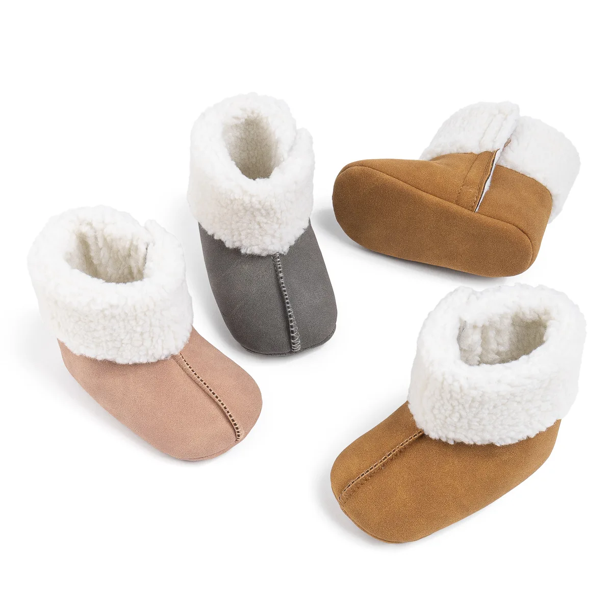 Kids'Casual Shoes Toddler Boots Solid Color PU Leather Winter Shoes For Baby Anti-slip Warm Designer Pink Brown Size 11-13
