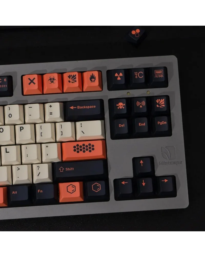 

two tone black and orange durable pbt keycaps set high quality for gaming mechanical keyboards