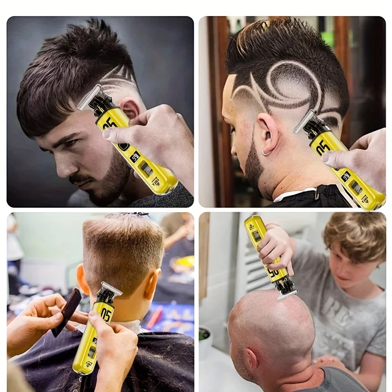 Professional men's electric hair cutter set 1 piece, with LED display screen, men's electric shaving blade, gap free hairdressin image 4