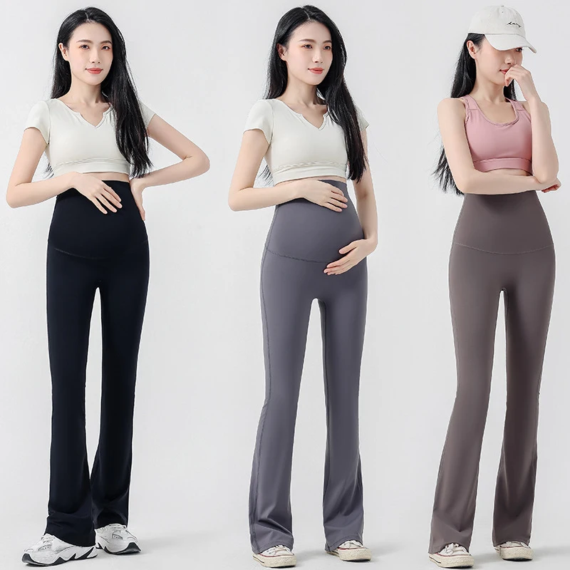 Maternity High Waist Flare Pants Spring Summer Clothes For Pregnant Women 2024 New Solid Shark Skin Out Wear Pregnancy Leggings