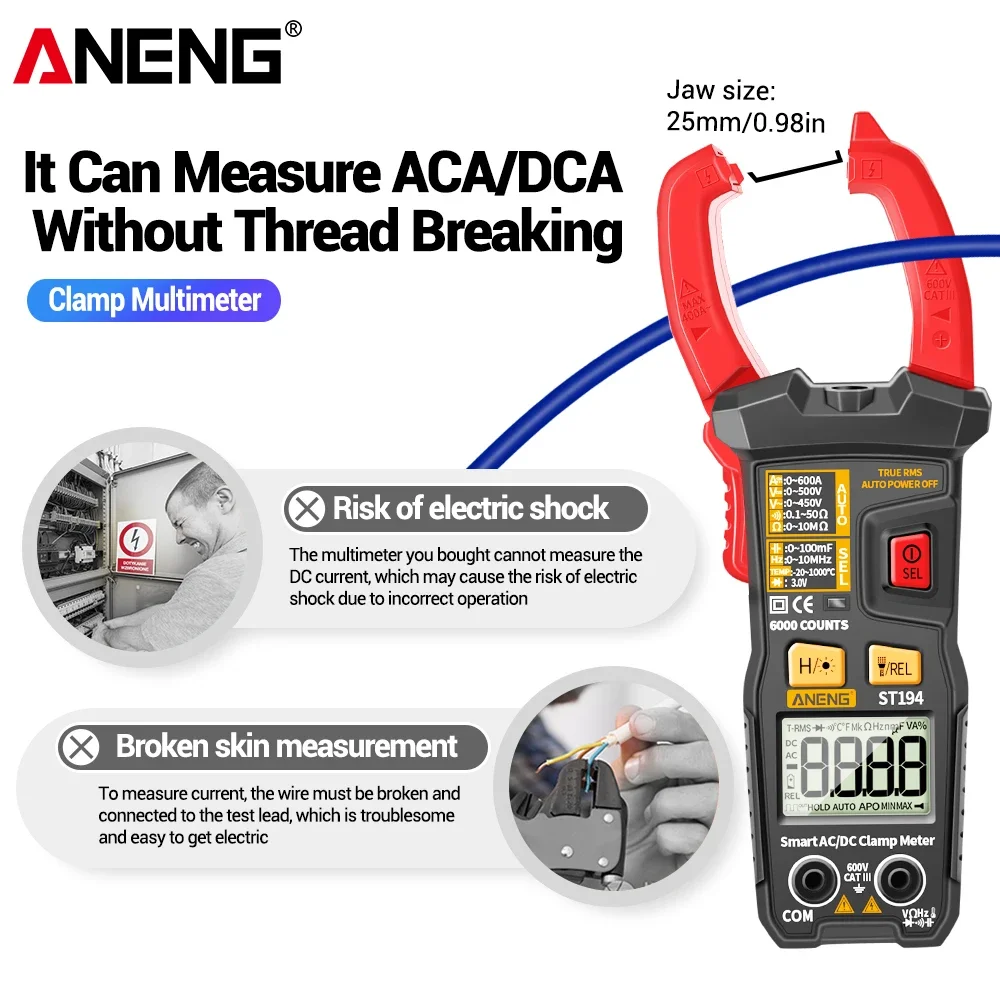 ANENG ST194 Digital 6000 Count True RMS Multimeter Clamp Meter DC/AC Current Clamp Voltage Car Tester Hz Capacitance Ohm Tool