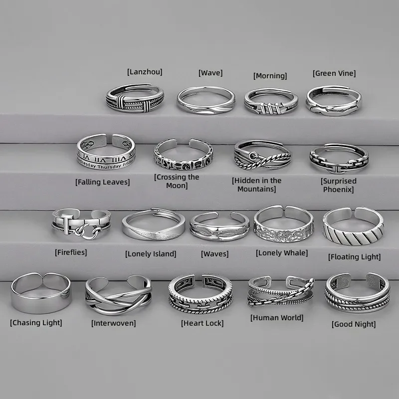 Men's Niche High End Silver Index Finger Ring Retro Imitation Thai Silver Open Ring Fashionable Versatile Boys Jewelry
