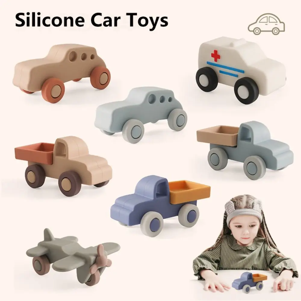 Coche de juguete de silicona multifuncional de dibujos animados para bebé, juguetes educativos sin BPA Montessori, juguetes de dentición suaves de seguridad para bebé